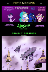 Size: 1280x1920 | Tagged: safe, artist:zoarvek, princess cadance, princess celestia, princess luna, starlight glimmer, twilight sparkle, alicorn, pony, g4, the cutie map, airship, alicorn tetrarchy, canterlot, castle, comic, command and conquer, command and conquer: red alert, crossover, eyes closed, female, floppy ears, glare, harsher in hindsight, hasbro, invasion, kirov airship, mare, open mouth, parody, red alert, red alert 2, smiling, stalin glimmer, twilight sparkle (alicorn), westwood studios, wide eyes, zeppelin