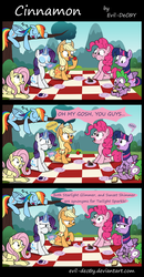 Size: 1450x2790 | Tagged: safe, artist:evil-dec0y, applejack, fluttershy, pinkie pie, rainbow dash, rarity, spike, starlight glimmer, sunset shimmer, twilight sparkle, alicorn, dragon, earth pony, pegasus, pony, unicorn, g4, captain obvious, comic, female, male, mane seven, mane six, mare, picnic, picnic blanket, rainbow dash is not disturbed, slowpoke, sudden realization, twilight sparkle (alicorn)