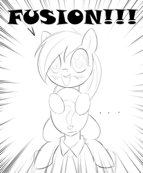 Size: 1696x2050 | Tagged: safe, artist:randy, oc, oc only, oc:anon, oc:aryanne, human, pony, ..., :|, black and white, blushing, carrying, cute, dramatic, fusion, grayscale, happy, holding, interspecies, monochrome, open mouth, outline, piggyback ride, ponies riding humans, pony hat, riding, sitting, smiling, speed lines, unamused