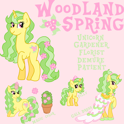 Size: 3000x3000 | Tagged: safe, artist:princess-madeleine, oc, oc only, oc:woodland spring, pony, unicorn, clothes, cutie mark, dress, female, filly, flower, gala, gala dress, grand galloping gala, high res, reference sheet