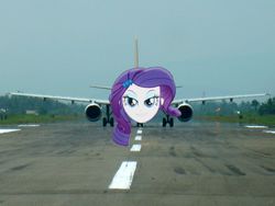 Size: 2129x1600 | Tagged: safe, edit, rarity, equestria girls, g4, life is a runway, 1000 years in photoshop, aircraft, irl, jumbo jet, not salmon, out of context, photo, photoshop, plane, pun, runway, wat, why
