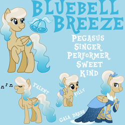 Size: 4000x4000 | Tagged: safe, artist:princess-madeleine, oc, oc only, oc:bluebell breeze, pegasus, pony, clothes, cutie mark, dress, female, filly, gala, gala dress, grand galloping gala, reference sheet, singing