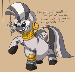 Size: 1185x1130 | Tagged: safe, artist:variant, silver spoon, zecora, earth pony, pony, zebra, g4, belly, big belly, dangling, female, fetish, filly, filly prey, implied diamond tiara, micro, shrunk, soft vore, vore, zecorapred