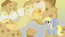 Size: 2560x1440 | Tagged: safe, artist:skrayp, derpy hooves, pegasus, pony, g4, female, mare, muffin, vector, wallpaper