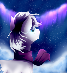 Size: 3400x3679 | Tagged: dead source, safe, artist:mercurycraft7, double diamond, earth pony, pony, g4, aurora borealis, clothes, high res, male, night, scarf, solo, stallion