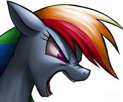 Size: 1024x853 | Tagged: safe, artist:murskme, rainbow dash, pegasus, pony, g4, angry, bust, female, frown, mare, open mouth, rage face, screaming, simple background, solo, white background