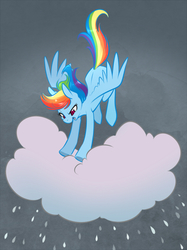 Size: 787x1050 | Tagged: safe, artist:duskyamore, rainbow dash, pegasus, pony, g4, cloud, female, rain, solo, weather control