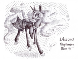 Size: 3215x2456 | Tagged: safe, artist:ebonytails, nightmare moon, g4, female, grayscale, high res, monochrome, nicemare moon, solo, traditional art