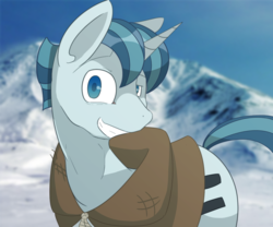 Size: 1024x853 | Tagged: safe, artist:despair-dog, party favor, pony, unicorn, g4, the cutie map, cloak, clothes, dreamworks face, equalized, looking at you, male, solo, stallion
