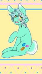 Size: 1098x1920 | Tagged: safe, artist:azure-doodle, lyra heartstrings, pony, unicorn, g4, blushing, bunny ears, easter, female, looking back, mare, open mouth, sexually confused lyra, sitting, solo