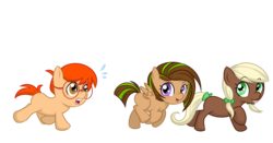 Size: 4000x2103 | Tagged: safe, artist:askbubblelee, oc, oc only, oc:cocoa bean, oc:kiwi breeze, oc:peanut, braces, cute, foal, freckles, glasses, running, simple background, tongue out, transparent background