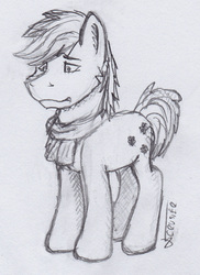 Size: 1200x1651 | Tagged: safe, artist:crusierpl, double diamond, earth pony, pony, g4, the cutie map, clothes, male, monochrome, scarf, solo, stallion, traditional art