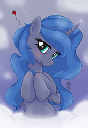 Size: 830x1200 | Tagged: safe, artist:joakaha, princess luna, alicorn, pony, g4, blushing, cute, female, heart, looking at you, lunabetes, mare, smiling, solo