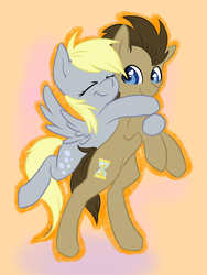Size: 3000x4000 | Tagged: safe, artist:vincher, derpy hooves, doctor whooves, time turner, pegasus, pony, g4, eyes closed, female, hug, male, mare, rearing, ship:doctorderpy, shipping, smiling, straight