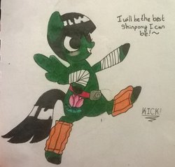 Size: 1024x979 | Tagged: safe, artist:majorajongara, pony, naruto, ponified, rock lee, solo, traditional art