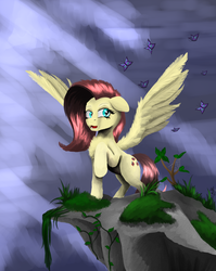 Size: 4820x6060 | Tagged: safe, artist:vinicius040598, fluttershy, butterfly, g4, absurd resolution, cliff, female, solo