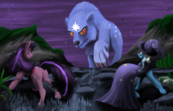 Size: 5313x3400 | Tagged: safe, artist:vinicius040598, trixie, twilight sparkle, pony, unicorn, ursa minor, g4, absurd resolution, butt, female, mare, night, plot