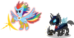 Size: 4431x2262 | Tagged: safe, artist:thunderelemental, rainbow dash, oc, oc:glitterwing, changeling, g4, element of loyalty, simple background, transparent background, vector