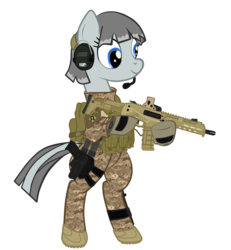 Size: 1084x1173 | Tagged: safe, artist:orang111, oc, oc only, oc:chrome berry, pony, adaptive combat rifle, assault rifle, bipedal, bushmaster acr, camouflage, clothes, digital camouflage, eotech, gun, headset, magpul masada, military, military uniform, simple background, solo, transparent background, uniform