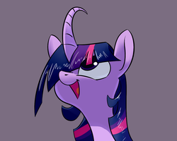 Size: 1280x1024 | Tagged: safe, artist:underpable, twilight sparkle, alicorn, pony, derpin daily, g4, curved horn, female, horn, looking up, mare, open mouth, solo, twilight sparkle (alicorn), wat