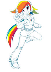 Size: 800x1132 | Tagged: safe, artist:bleedman, rainbow dash, human, g4, belly button, clothes, female, humanized, midriff, skirt, solo