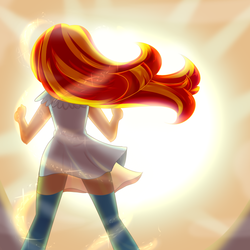 Size: 1000x1000 | Tagged: safe, artist:rumay-chian, sunset shimmer, equestria girls, g4, my past is not today, backlighting, clothes, female, no more ponies at source, pants, rear view, solo
