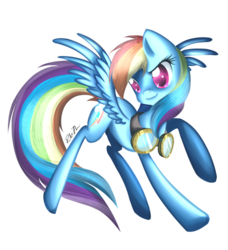 Size: 900x985 | Tagged: safe, artist:rebecka-chan, rainbow dash, g4, female, goggles, smiling, solo