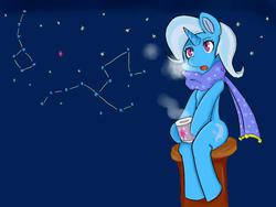 Size: 1024x768 | Tagged: safe, artist:jyanome, trixie, pony, unicorn, g4, big dipper, clothes, coffee, constellation, female, mare, scarf, solo