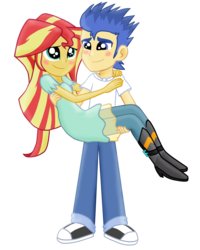 Size: 1200x1500 | Tagged: safe, artist:majkashinoda626, flash sentry, sunset shimmer, equestria girls, g4, my little pony equestria girls: rainbow rocks, blushing, bridal carry, carrying, clothes, cute, diasentres, dress, duo, female, holding, male, shimmerbetes, ship:flashimmer, shipping, simple background, smiling, straight, transparent background