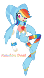 Size: 1051x1833 | Tagged: dead source, source needed, safe, artist:jaquelindreamz, rainbow dash, g4, clothes, crossover, nights, nights into dreams, rainbow socks, socks, striped socks
