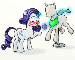 Size: 720x576 | Tagged: safe, artist:capt_hairball, rarity, g4, female, glasses, mannequin, solo, tired