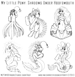 Size: 1000x1024 | Tagged: safe, artist:grottokraft, oc, oc only, angler fish, eel, merpony, monster pony, octopony, octopus, original species, angler seapony, clam, gif, long hair, long tail, monochrome, non-animated gif, sea urchin