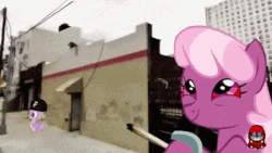 Size: 480x270 | Tagged: safe, artist:awfulfawfulthefalafe, cheerilee, spike, dragon, earth pony, pony, g4, animated, cheeriweed, drugs, female, gangsta, gif, hat, mare, smiling, smoke, youtube poop