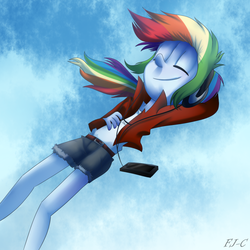 Size: 1000x1000 | Tagged: safe, artist:fj-c, rainbow dash, equestria girls, g4, female, headphones, music player, solo