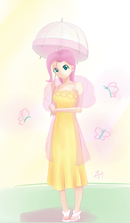 Size: 1867x3200 | Tagged: artist needed, safe, fluttershy, butterfly, human, g4, ace attorney, clothes, dahlia hawthorne, dress, female, humanized, solo, umbrella