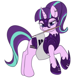 Size: 533x532 | Tagged: safe, artist:lulubell, starlight glimmer, pony, unicorn, g4, armor, ear piercing, earring, equal cutie mark, female, flag, jewelry, lidded eyes, mare, mouth hold, piercing, simple background, solo, transparent background