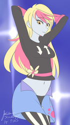 Size: 1280x2277 | Tagged: safe, artist:jonfawkes, derpy hooves, equestria girls, g4, life is a runway, my little pony equestria girls: rainbow rocks, 30 minute art challenge, belly button, clothes, denim skirt, female, midriff, skirt, solo, zipper, zipper skirt