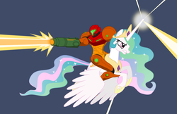 Size: 3323x2152 | Tagged: artist needed, safe, princess celestia, g4, coolest shit ever, crossover, high res, humans riding ponies, metroid, riding, samus aran