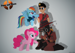 Size: 1064x750 | Tagged: safe, pinkie pie, rainbow dash, g4, crossover, parody, pyro (tf2), scout (tf2), team fortress 2