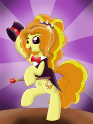 Size: 1536x2048 | Tagged: safe, artist:bratzoid, adagio dazzle, earth pony, pony, g4, bipedal, bowtie, dancing, earth pony adagio dazzle, equestria girls ponified, female, hat, mare, necktie, ponified, solo, staff, stage, top hat