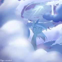 Size: 800x800 | Tagged: safe, artist:slypon, rainbow dash, g4, 30 minute art challenge, cloud, cloudy, female, sitting, smiling, solo