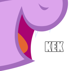 Size: 612x612 | Tagged: safe, edit, twilight sparkle, pony, g4, caption, close-up, fangs, female, image macro, kek, meme, mouth, nose, nostrils, open mouth, smiling, solo, teeth, tongue out, tooth