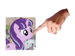 Size: 760x570 | Tagged: safe, double diamond, starlight glimmer, pony, unicorn, g4, the cutie map, animated, blinking, boop, boop edit, cute, equal cutie mark, female, gif, glimmerbetes, hand, mare, nuzzling, smiling