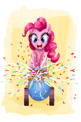 Size: 2288x3421 | Tagged: dead source, safe, artist:clrb, pinkie pie, g4, confetti, female, high res, party cannon, solo