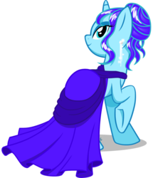 Size: 900x1048 | Tagged: safe, artist:equinepalette, oc, oc only, oc:rose frost, pony, unicorn, clothes, dress, earring, piercing, solo, underhoof