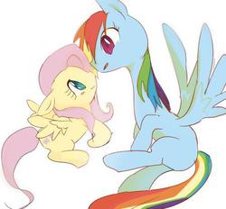 Size: 450x417 | Tagged: safe, artist:youhoujou, fluttershy, rainbow dash, pegasus, pony, g4, cute, long neck, meme, rainbow girrash