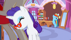 Size: 1366x768 | Tagged: safe, screencap, rainbow dash, rarity, g4, suited for success