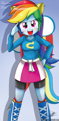 Size: 645x1321 | Tagged: safe, artist:the-butch-x, rainbow dash, human, equestria girls, g4, beautiful, beautiful x, blushing, cute, dashabetes, female, hand on hip, solo, wondercolts