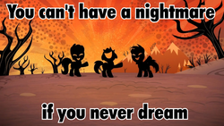 Size: 800x450 | Tagged: safe, g4, lesson zero, the cutie map, image macro, in our town, meme, nightmare fuel, silhouette, trio, you can't have a nightmare if you never dream