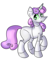 Size: 540x576 | Tagged: safe, artist:woogiegirl, sweetie belle, pony, robot, unicorn, g4, female, filly, foal, hooves, horn, raised hoof, simple background, solo, sweetie bot, transparent background